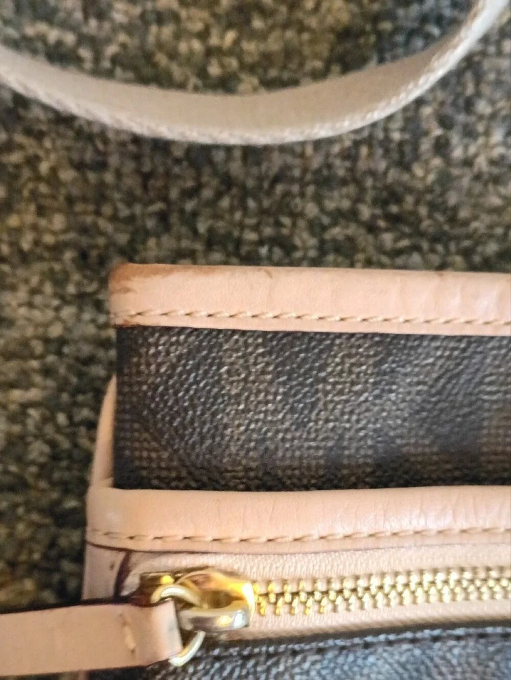 Michael Kors Brown Monogram Crossbody with Beige Strap